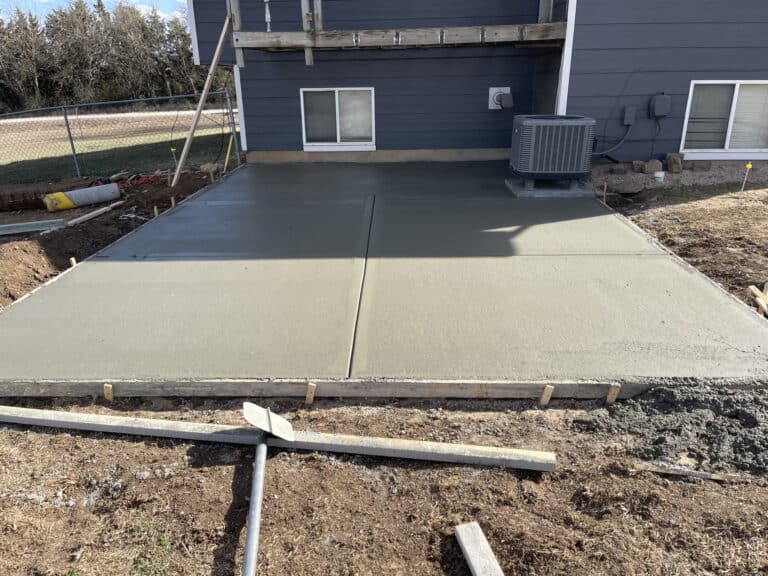 new concrete patio with forms before concrete is set up